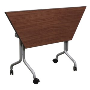 Enwork Used Laminate 60 In Mobile Trapezoid Nesting Table, Walnut