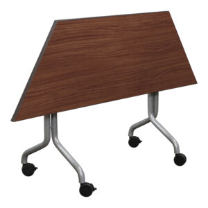 Enwork Used Laminate 60 In Mobile Trapezoid Nesting Table, Walnut