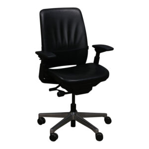 Steelcase Amia Used PU Leather Task Chair w Aluminum Base, Black