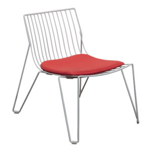 Used Low Metal Chair w Coral Cushion, White