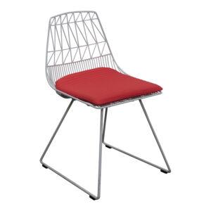 Used Metal Cafe Chair w Coral Cushion, White