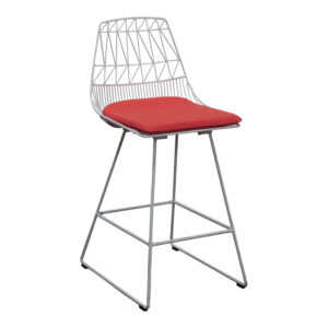 Used Metal Stool w Coral Cushion, White