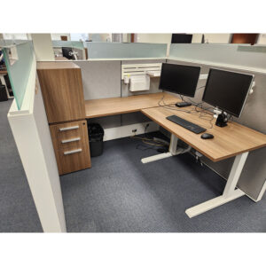 6x6 Haworth Compose Used Cubicle w Frosted Glass and Adjustable Height Desk