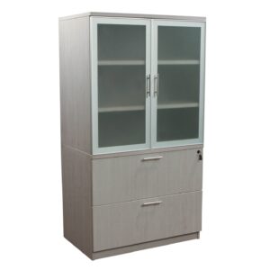 Catalina 36 in Laminate 2 Drawer Lateral File with Glass Door Hutch, Mishan Cloth