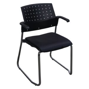 Global Sonic Used Chrome Sled Based Stack Chair w Arms, Black