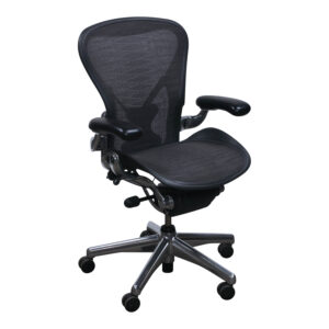 Herman Miller Aeron Used Size B Full Function Task Chair w Posture Fit and Polished Aluminum Frame, Tuxedo