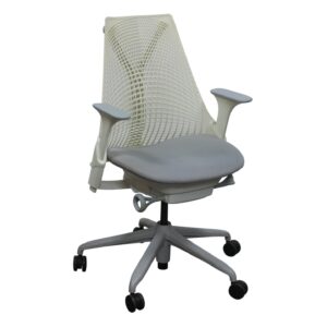 Herman Miller Sayl Used White Back Task Chair, Gray Weave Pattern Seat