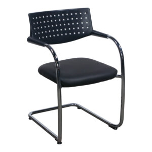 Vitra Visavis Citterio Used Mid Century Modern Stack Chair, Genuine Black Leather Seat