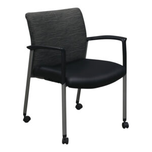 Encore Used Mobile Stack Chair w Black PU Leather Seat, Gray Pattern