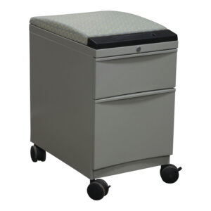 Teknion Used Box File Mobile Pedestal w Green Circle Cushion, Light Gray