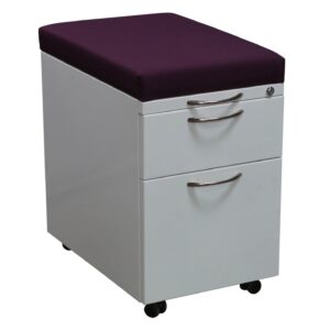 Used Box File Mobile Pedestal w Purple Cushion, White