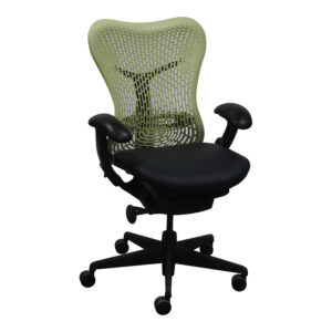 Herman Miller Mirra Used Citron Back Task Chair, Genuine Black Leather Seat