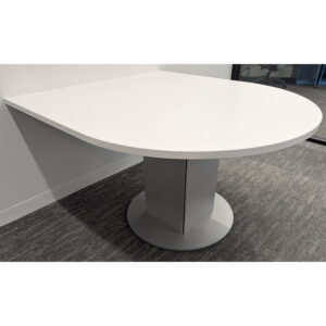 Used Bullet Shaped Huddle Meeting Table, White and Silver