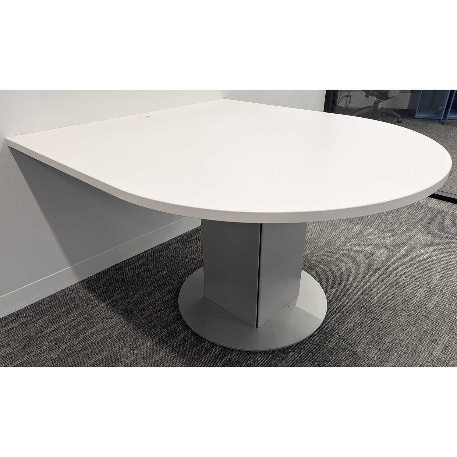 54x48 In Used Bullet Shaped Huddle Meeting Table, White and Silver ...