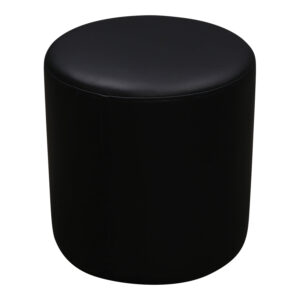 Loft + Manor Collaborative Used 17 In Round Ottoman, Black Satin PU Leather