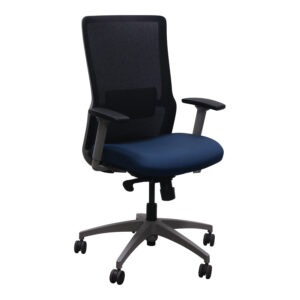 SitOnIt Novo Used Black Mesh Back Chair, Blue Seat