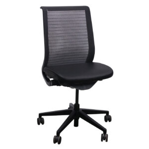 Steelcase Think Used Armless Graphite Mesh Task Chair, Black Satin PU Leather