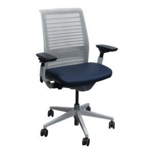 Steelcase Think V2 Used White Mesh Back Task Chair, Genuine Dark Blue Seat