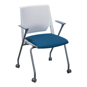 Haworth Very Seminar Mobile Stack Chair Used, White and Blue