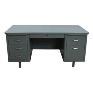 McDowell & Craig Used Rustic 30x60 Metal Double Pedestal Desk, Gray