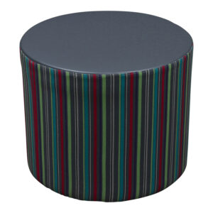 OFS Used Mobile Ottoman w Gray Leather Top and Inset Wheels, Multicolored Pattern