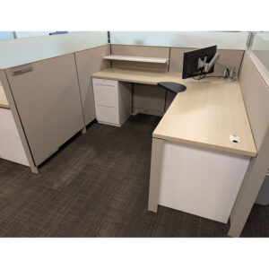 6x6 Allsteel Align Used Cubicle, Taupe and Blond Maple