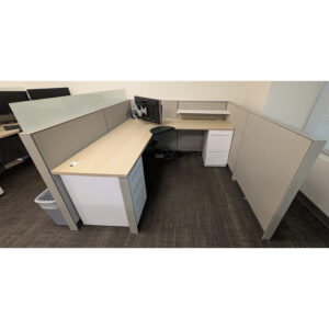 6x6 Allsteel Align Used Cubicle, Taupe and Blond Maple