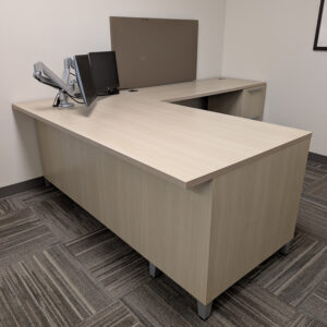 Allsteel Used L-shaped Laminate Desk Set - Right Return, Blond Maple