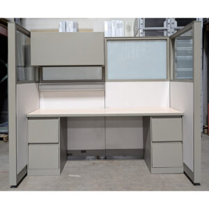 6x3 Steelcase Answer Used Telemarketing Cubicle w Glass, Taupe