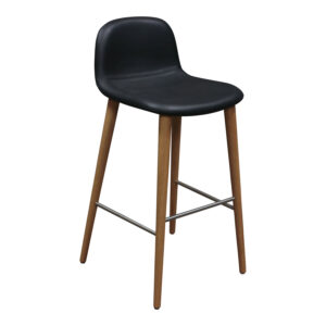Job's S.R.L. Bacco Used 30 In Leather and Natural Wood Stool, Black