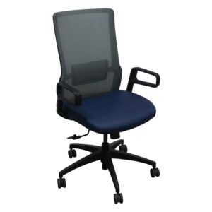 SitOnIt Novo Used Gray Mesh Back Chair, Blue Vinyl Seat