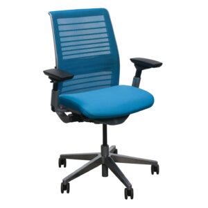Steelcase Think V2 Used Mesh Back Task Chair w Brushed Aluminum Base, Turquoise Blue