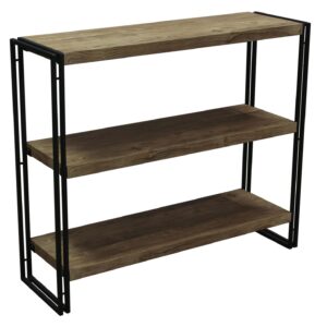 34 Inch 3 Shelf Used Laminate and Metal Bookcase, Black Frame