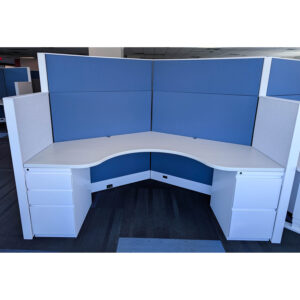 6x5 Knoll Dividend Used 120-Degree Workstation w Tall Spine, Blue and White