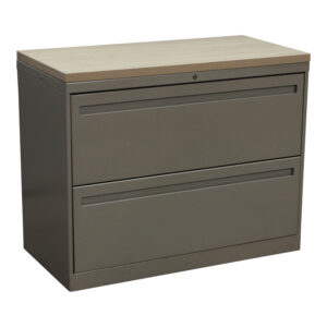 Allsteel 36 In 2 Drawer Used Putty Lateral File w Blond Maple Laminate Top