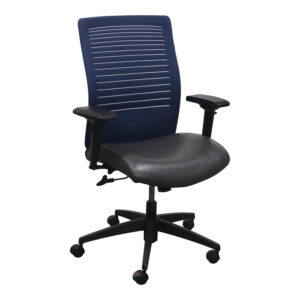 Global Upholstery Loover Used Blue Mesh Back Task Chair, Gray PU Leather Seat
