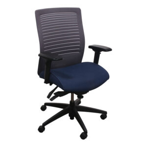 Global Upholstery Loover Used Gray Mesh Back Task Chair, Blue Pattern Seat