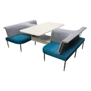Herman Miller Public Office Landscape Used Social Chairs w Table, White, Blue and Gray