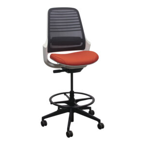 Steelcase Series 1 Used Ergonomic Mesh Back Armless Task Stool, Graphite and Orange