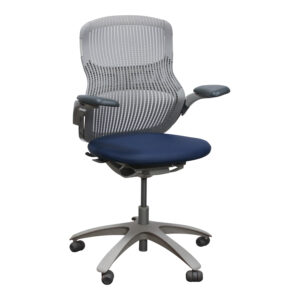 Knoll Generation Used Task Chair, Light Gray and Ocean Blue PU Leather