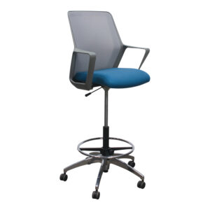 OFS Used Gray Mesh Back Work Stool, Blue Seat