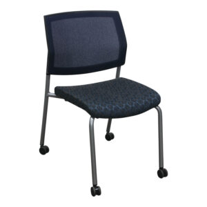SitOnIt Focus Used Navy Mesh Back Mobile Armless Stack Chair, Blue Pattern Seat