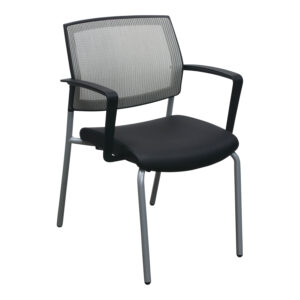 SitOnIt Focus Used Tan Mesh Back Stack Chair, Black PU Leather Seat