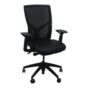 SitOnIt Torsa Used Black Mesh Back Task Chair, Black Satin PU Leather Seat
