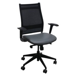 SitOnIt Wit High Back Used Black Mesh Ergonomic Task Chair, Gray PU Leather Seat