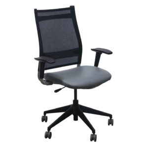 SitOnIt Wit High Back Used Black Mesh Task Chair, Gray PU Leather Seat