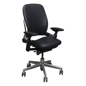 Steelcase Leap V2 Used Aluminum Base Task Chair, Genuine Cowhide Black Leather