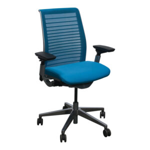 Steelcase Think V2 Used Mesh Back Task Chair w Brushed Aluminum Base, Turquoise Blue