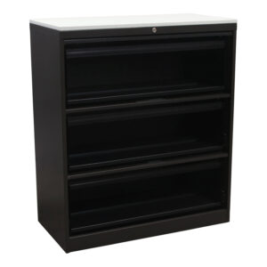 Steelcase Used 3 Drawer Lateral File w Flip Fronts, Charcoal w White Laminate Top