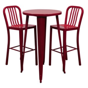 Used Cafe Stools and Tall Table Set, Red Metal